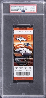 2013 Denver Broncos/Baltimore Ravens Full Ticket From Peyton Mannings Record Tying 7 Touchdown Performance - PSA Authentic